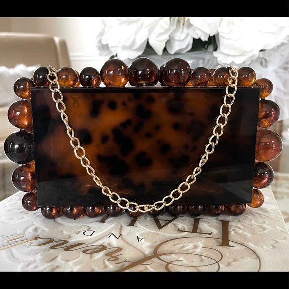 EOS Acrylic Pearl Bubble Box Clutch, Marble Look Clutch Bag, Tortoise Shell 438 - Picture 5 of 14